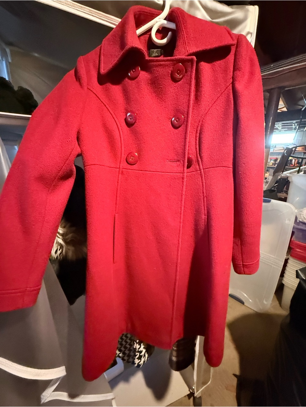 Via Spiga Red Double-Breasted Wool Pea Coat